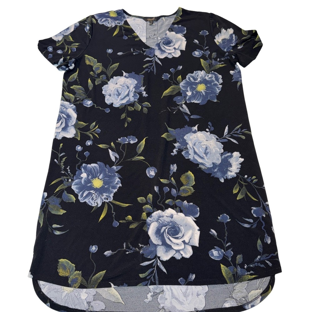 Size XL Black DRESS w/ blue floral print by Christian Siriano